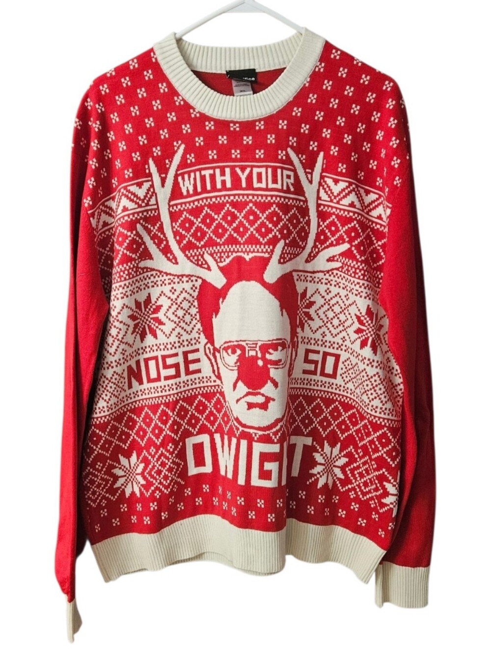 The Offic Ugly Christmas Sweater With Your Nose So Dwight Men's XL